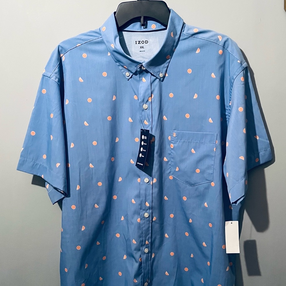 IZOD Blue Men's Shirt with Orange Accents. XXL. Short sleeve. New with tags.